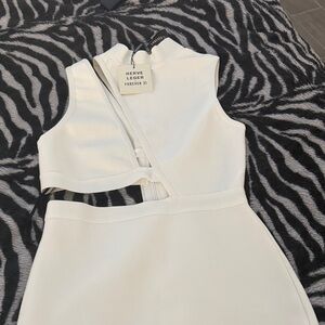 Herve Leger Cream Asymmetrical Sleeveless Dress